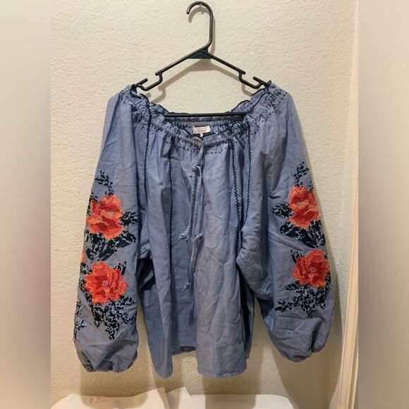 Parker NY Laureena Embroidered Blouse Large - Picture 5 of 10